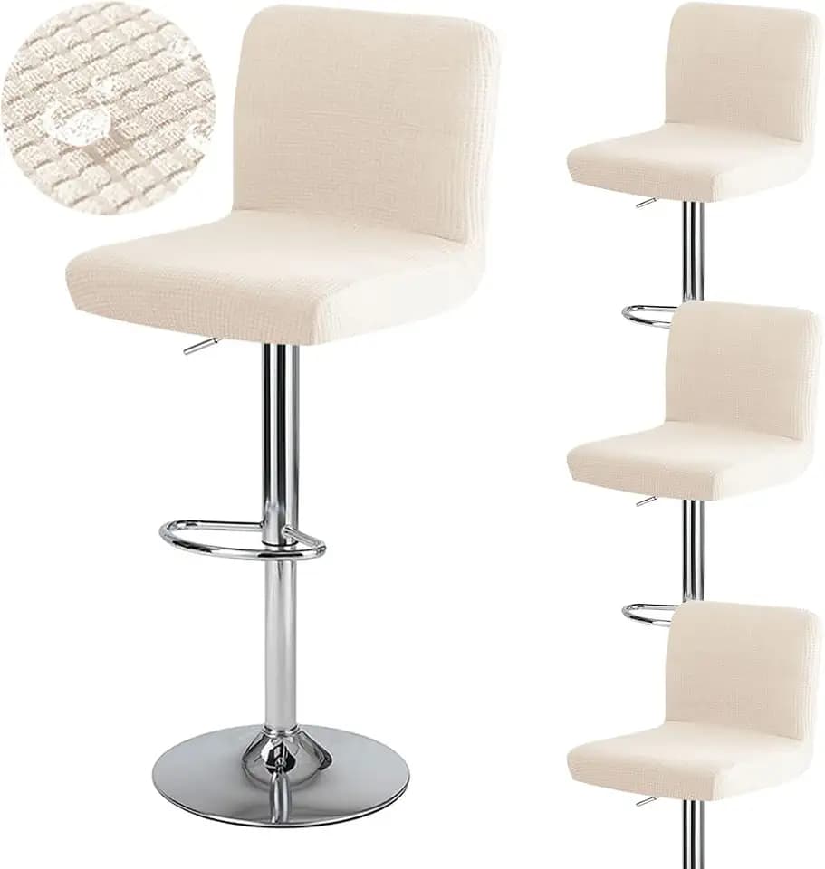 Levoberg Barhockerbezug mit Rückenlehne, wasserdicht, Bezug für Hochstuhl, dehnbar, für Esszimmerstühle, drehbar, waschbar, 4-teilig, Beige