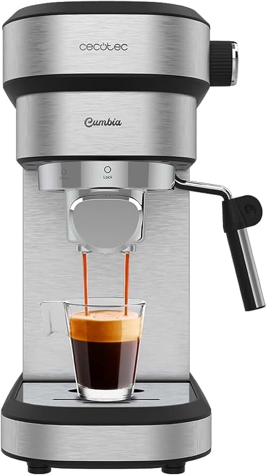 Cecotec Espressomaschine Cafelizzia 790 Steel Duo, 1350 W | Espressos und Cappuccinos, Thermoblock, 20 Bar Druck, Automatikmodus für 1 - 2 Kaffees, Schwenkbares Dampfrohr