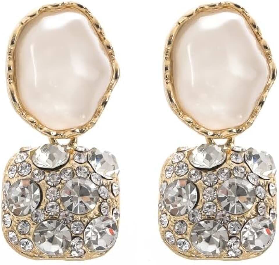 2PCS Women's Square Ear Clips Clip On Earrings Rhinestone Earrings,Non Pierced Earrings for Brides, Bridesmaids, Prom and Wedding