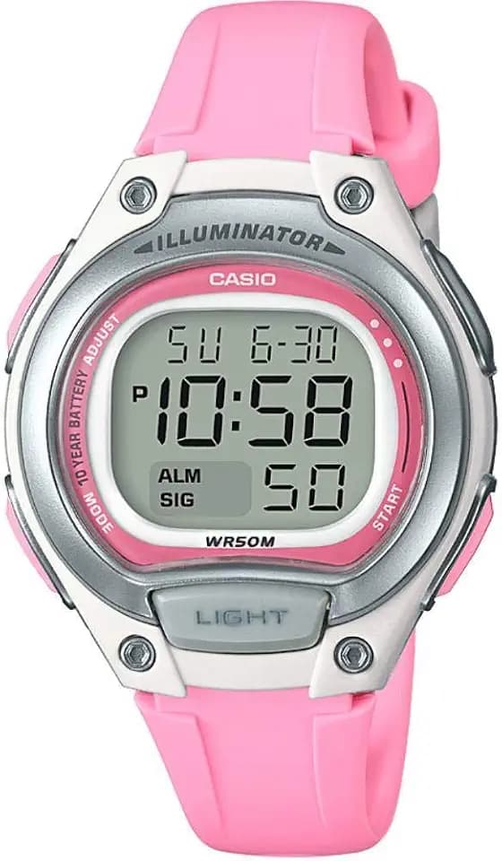CASIO Damen Uhr LW-203-4A Rosa Gummi Riemen 39 mm Edelstahl Gehäuse 11 mm 50 m Wasserdicht Quarz Digital Display Schnalle Sport Dressy/Formal Grau Mineral Glas