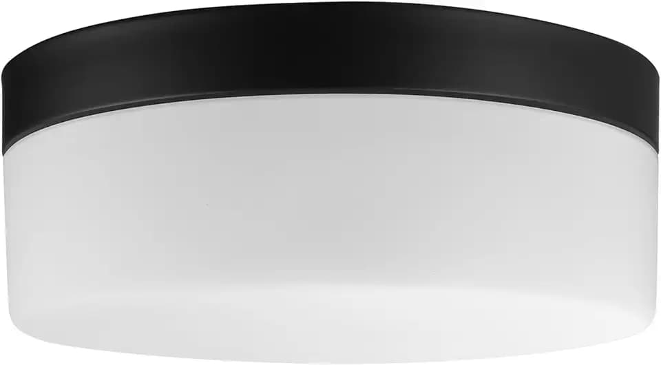 Globe Electric 44658 Mark LED Integrated Outdoor Flush Mount Ceiling Light, Black, Frosted Glass Shade, 2000 Lumen