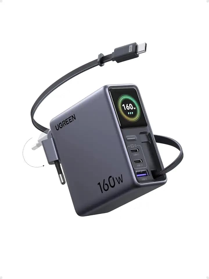 UGREEN Nexode Pro 160W USB C Ladegerät mit einziehbarem Kabel, TFT Display