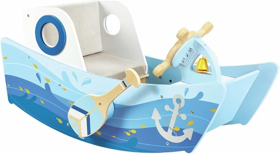 Hape Schaukelboot, fördert Balance und Motorik, mit funktionalen Ruderpaddeln und gepolstertem Sitz, Holz-Schaukelspielzeug ab 12 Monaten