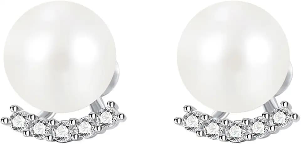 MALOYANVE Diamond Pearl Earrings Minimalist Elegant Rhinestone White and Black Lightweight Stud Earrings for Brides Bridesmaids Prom Wedding Bridal Jewelry Gifts