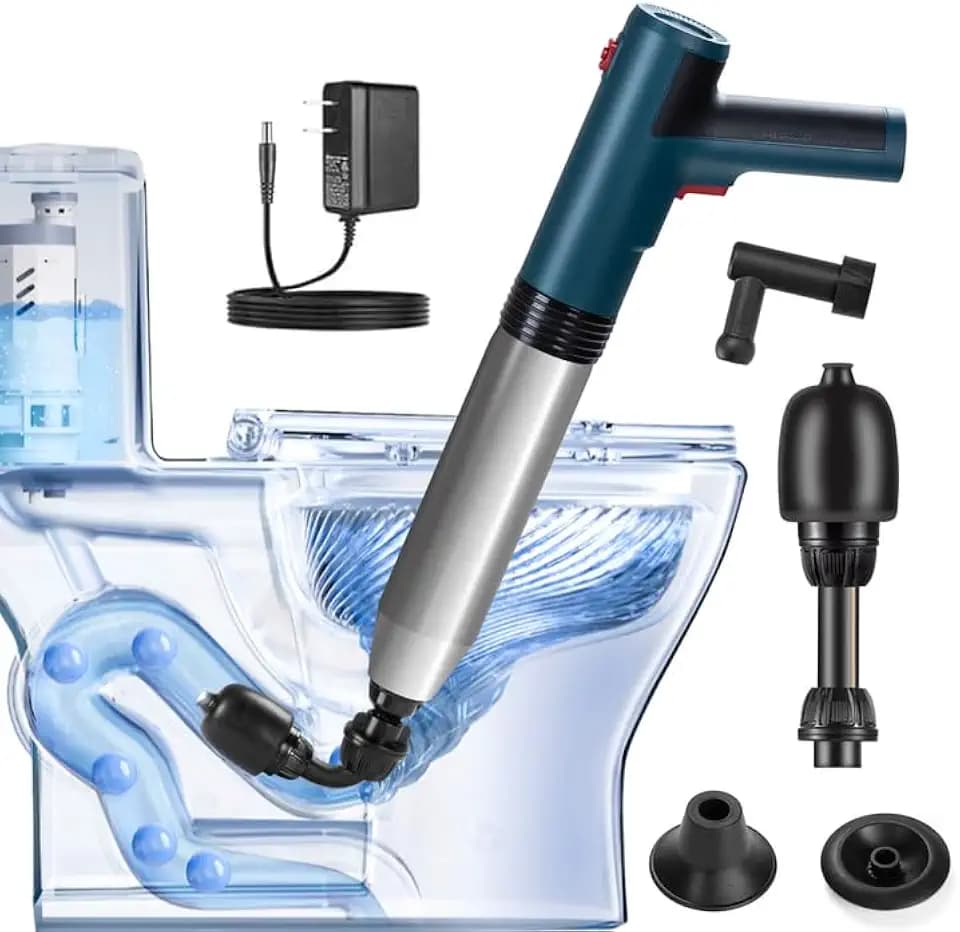 Elektrischer Toiletten Pumpe, Rohrreiniger Druckluft mit Luftdruckanzeige, Elektrischer Abflussreiniger Set für Waschbecken, Bodenablauf, Badezimmer, Toiletten, Dusche