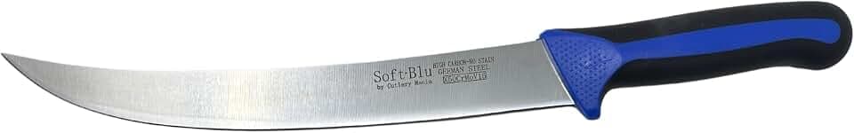 Cutlery Mania SoftBlu Kitchen Knifes, X50CrMoV15 German Stainless Steel, Non-Slip Soft Grip Handle, Professional (Breaking Knife, Curved, 10")