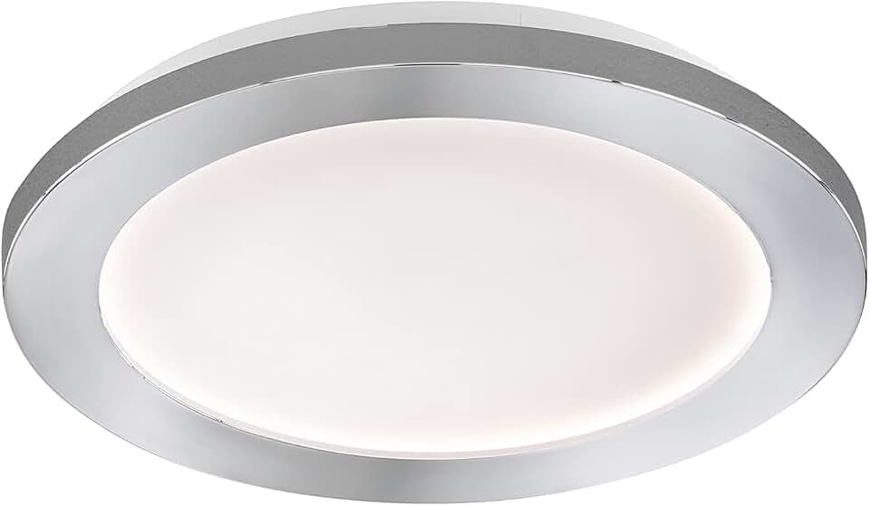 Fischer & Honsel LED Deckenleuchte Gotland mit Rand in Chromfarben, Runde Deckenlampe dimmbar in 3 Stufen, Badleuchte IP44, Acrylglas & Kunststoff, Weiß & Chromfarben, 17cm 21174