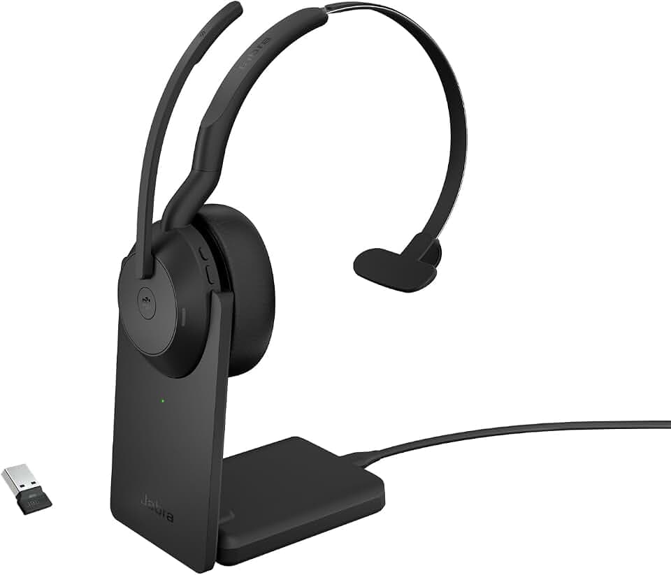 Jabra Evolve2 55 Mono Wireless Headset with Charging Stand AirComfort Technology, Noise-Cancelling Mics & Active Noise Cancellation - MS Teams Certified, Works with Other Platforms - Black