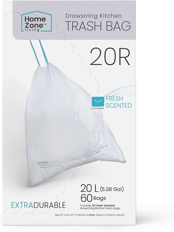Home Zone Living 5 Gallon Kitchen Trash Bags with Drawstring Handles