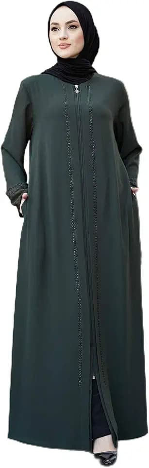 istanbul styles Women's Abaya Lace Applique Long Sleeve Floor Length Turkey Zipper Islamic Fashion