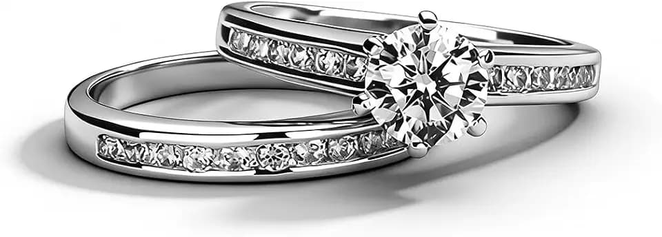 Classic 1.5CT 925 Sterling Silver Engagement Rings for Couples Sets Wedding Eternity Bridal Band Ring Set Simulated Diamond Stackable Halo CZ Cubic Zirconia Anniversary Princess for Women Size 10