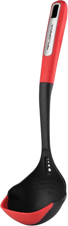 FLORINA Schöpfkelle aus Silikon 33 cm | Suppenkelle MARS mit Rutschfestem Soft-Touch Griff | Schöpflöffel mit Aufhängeöse | Hitzebeständiger Küchenhelfer | Spülmaschinenfest | Farbe: Rot/Schwarz