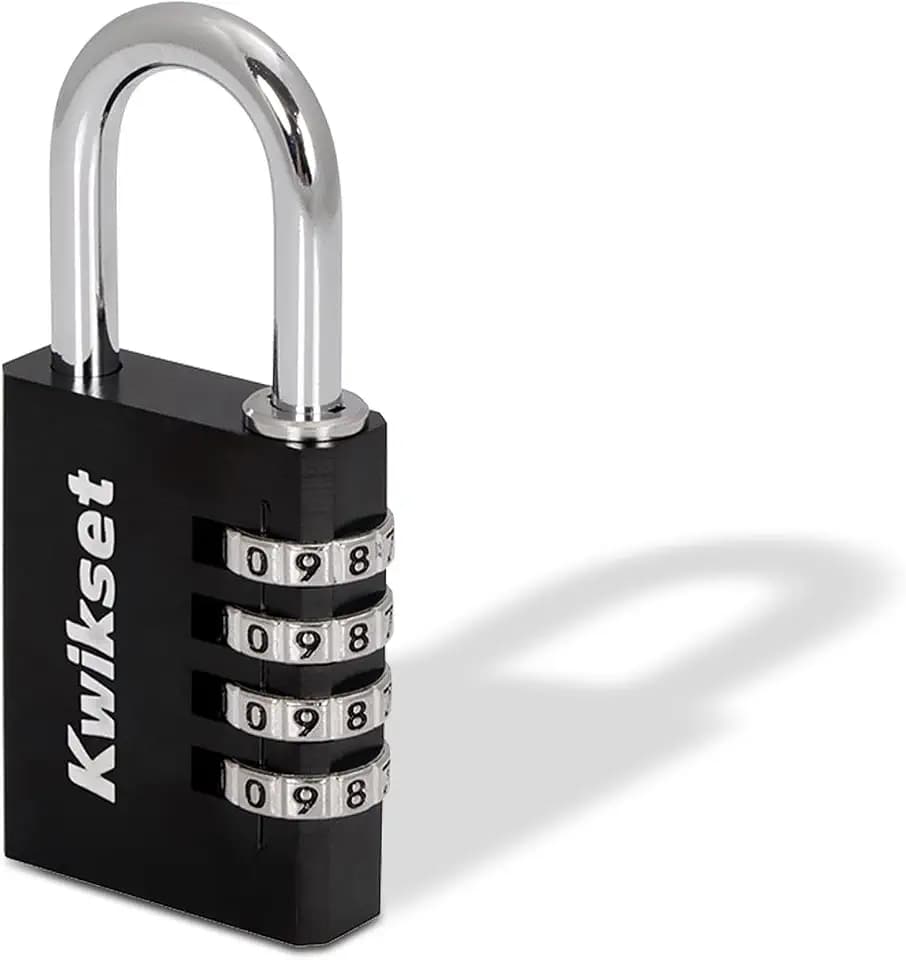 Kwikset Aluminum Combination Padlock, Resettable 4-Digit, 1-Pack, Black