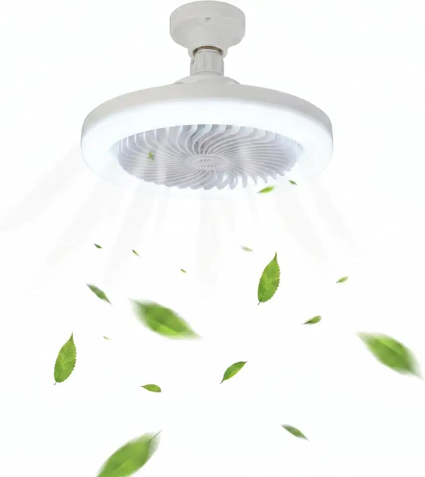 Socket Fan Light with Remote,E26/E27 Screw-in Small Ceiling Fan,Dimmable 3000K-6000K LED,3 Speeds,Low Profile Fixture for Bedroom Kitchen Garage-White