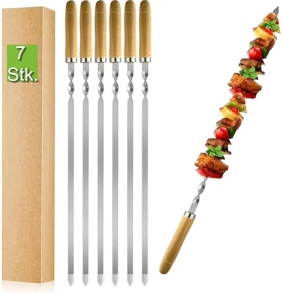 7 Stück Premium Edelstahl Grillspieße Set – Flache 2 mm Spieße, 55cm Lang und 10mm Breit, Rostfrei & Wiederverwendbar, Ideal für BBQ Fleisch, Gemüse & Kebab – Perfekt für Grill, Barbecue & Camping