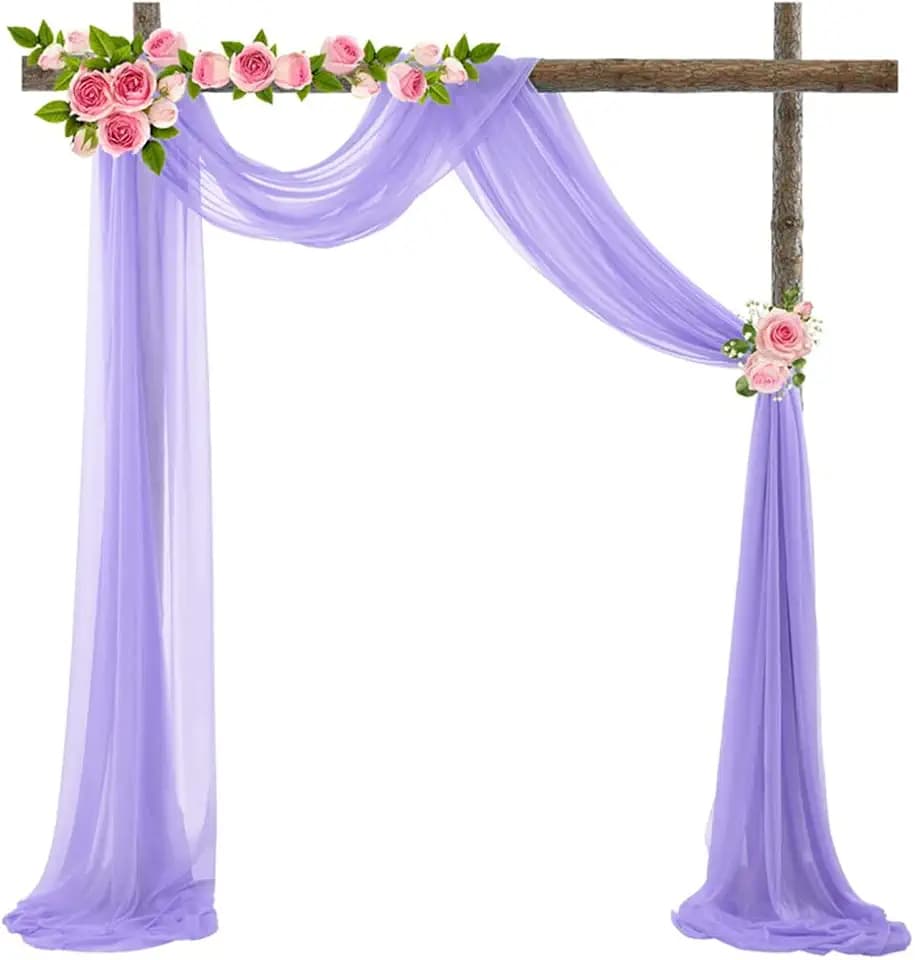 Hochzeitsbogen Deko Vorhang Tüll 70 * 550cm Romantisch Tüllstoff Fotovorhang Hintergrund Querbehang Vorhangschal für Hochzeit Geburtstagsfeier Babyparty Volant Treppenschleife Deko Lila