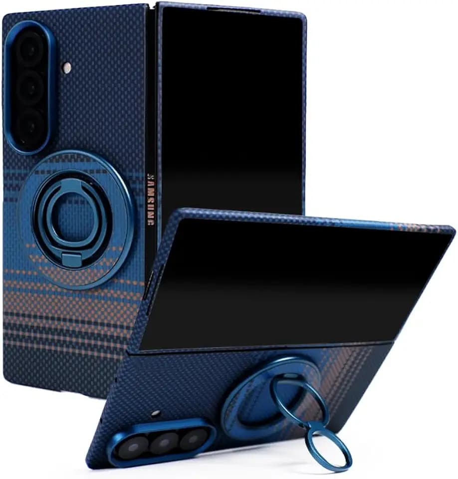 Galaxy Z Fold 7 Case Compatible with MagSafe, Ultra-Slim 1500D Aramid Fiber Woven Case with Magnetic Grip Stand, Slim Fit Thin Cover (Titan Blue(Standard))