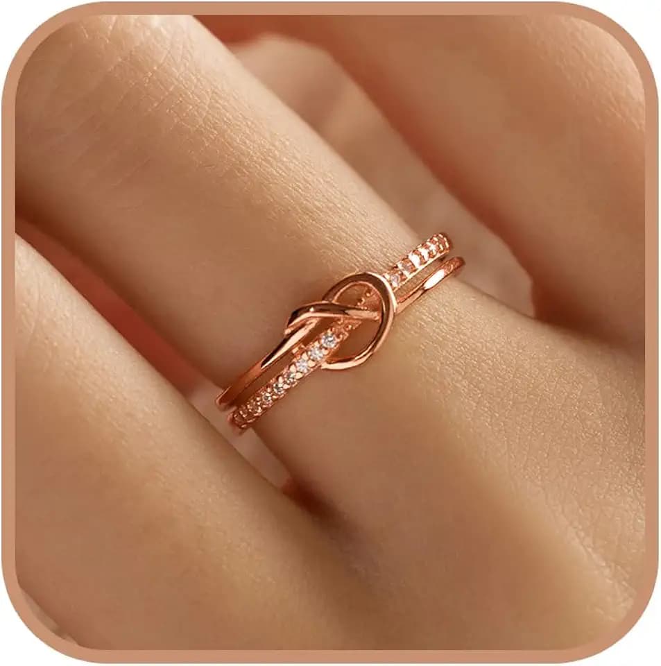 925 Sterling Silver Cubic Zirconia Heart Knot Rings for Women Girls