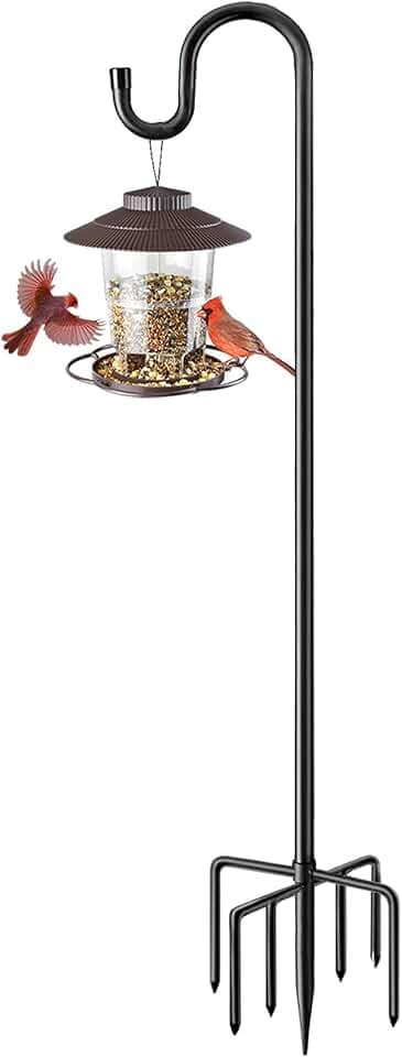 ANIDEER 84" Shepherds Hooks for Outdoor, Heavy Duty Bird Feeder Pole with 7 Prongs Base for Hanging Lantern, Hummingbird Feeder, Plant Baskets, Shepherds Hook for Bird Feeders for Outside, 1 Pack