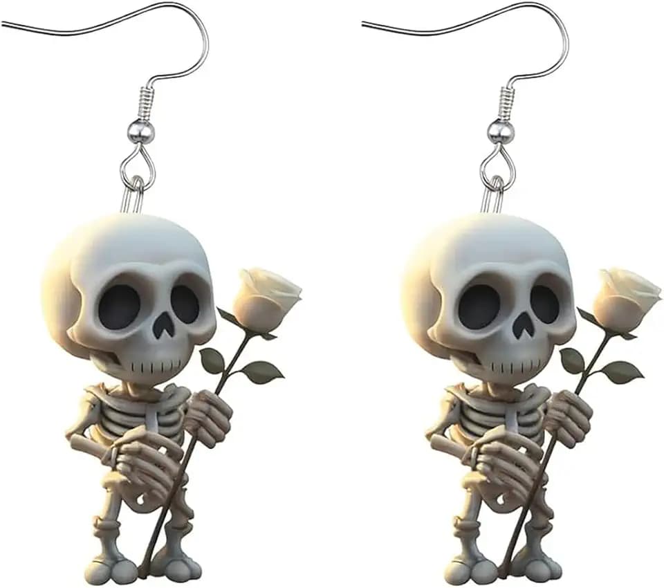 Halloween Skeleton Dangle Earrings for Women Cute Gothic Skull Spooky Rose Drop Earrings Acrylic Accessories Halloween Valentine's Day Jewelry Gifts