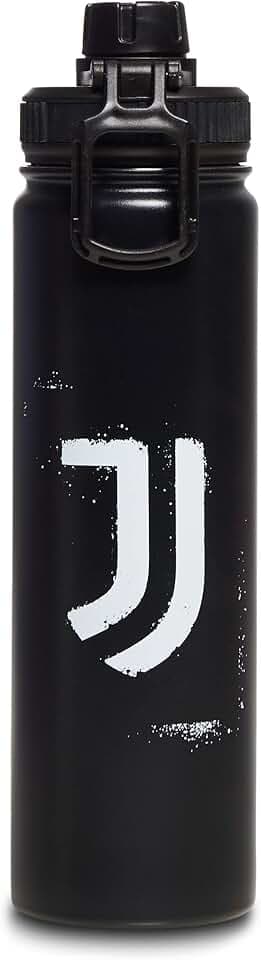 Seven Juventus Trinkflasche, Thermosflasche, Wasserflasche, 650 ml, BPA-Frei, Schule und Sport, Mädchen, Jungen Fußball schwarz/weiß