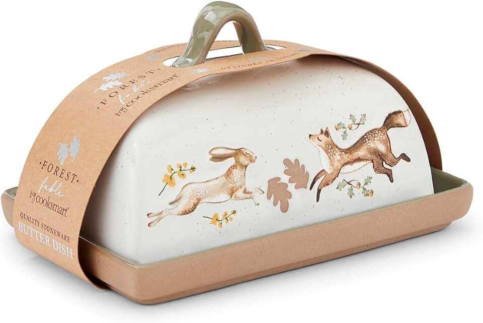 Cooksmart Forest Fable Butterdose | britischer Butterbehälter aus Steinzeug | Waldinspirierte Küchenaufbewahrung | geprägte, rustikale Bauernhaus-Dekoration | langlebiges und stilvolles Geschirr