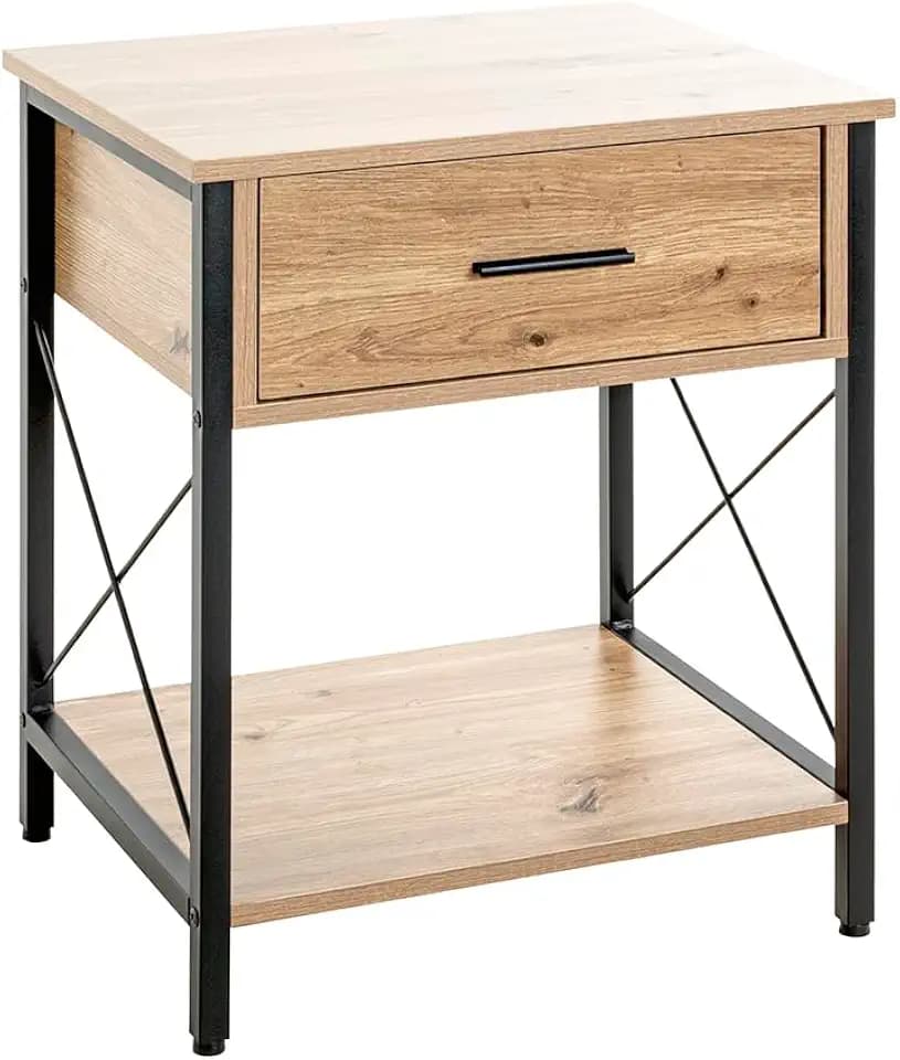 HAKU Konsolentisch Eiche und Schwarz – Moderne schmale Konsole in rechteckiger Form, aus Metall und MDF, mit Schublade Maße: B 45 × H 60 × T 40 cm Style: Modern