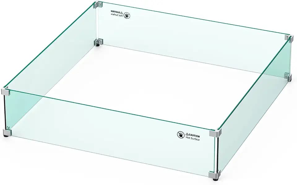 Skyflame Fire Pit Glass Wind Guard Square, 30" x 30" x 6"