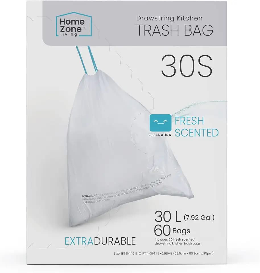 Home Zone Living 8 Gallon Kitchen Trash Bags with Drawstring Handles