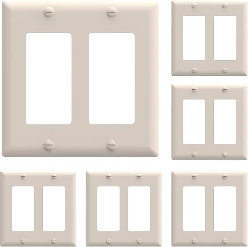 TOPELER 2-Gang Decorator Wall Plates, Double Standard Size Outlet Cover, Unbreakable Thermoplastic Faceplate Cover for Decorator Receptacle Outlet Switch, 4.5 x 4.53 inches, Light Almond, 6 Pack