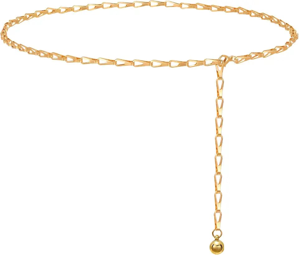 WHIPPY O-Ring Metal Waist Chain Belt Women Fashion Adjustable Body Link Belts for Jeans Dresses