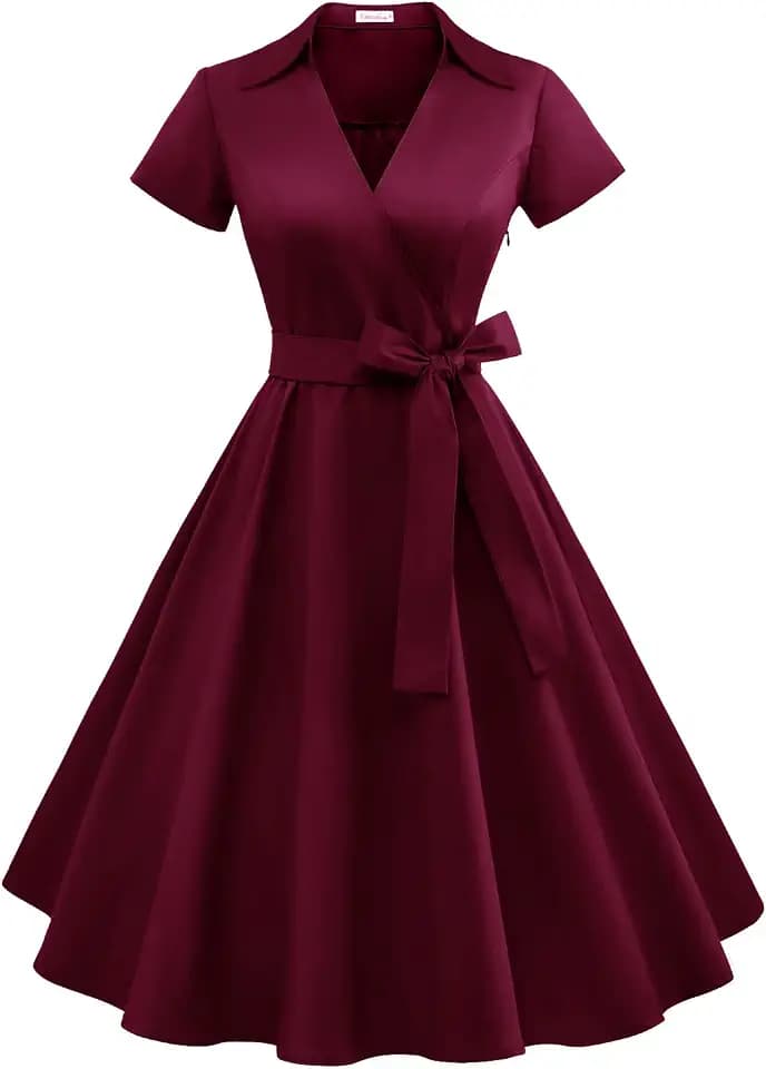 Rockabilly Kleider Damen V-Ausschnitt Midi Festliche Kleider für Hochzeit Vintage Cocktailkleid
