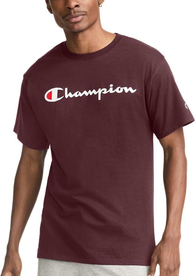 Champion Men's Classic Script Graphic Short Sleeve T-Shirt, Standard Fit, Tonal Logo, Available in Regular and Big & Tall