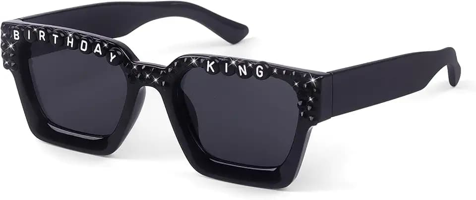 Birthday King Sunglasses for Men, Black Square Glasses Birthday Party Favors & Decorations, Birthday Gift Accessories Props