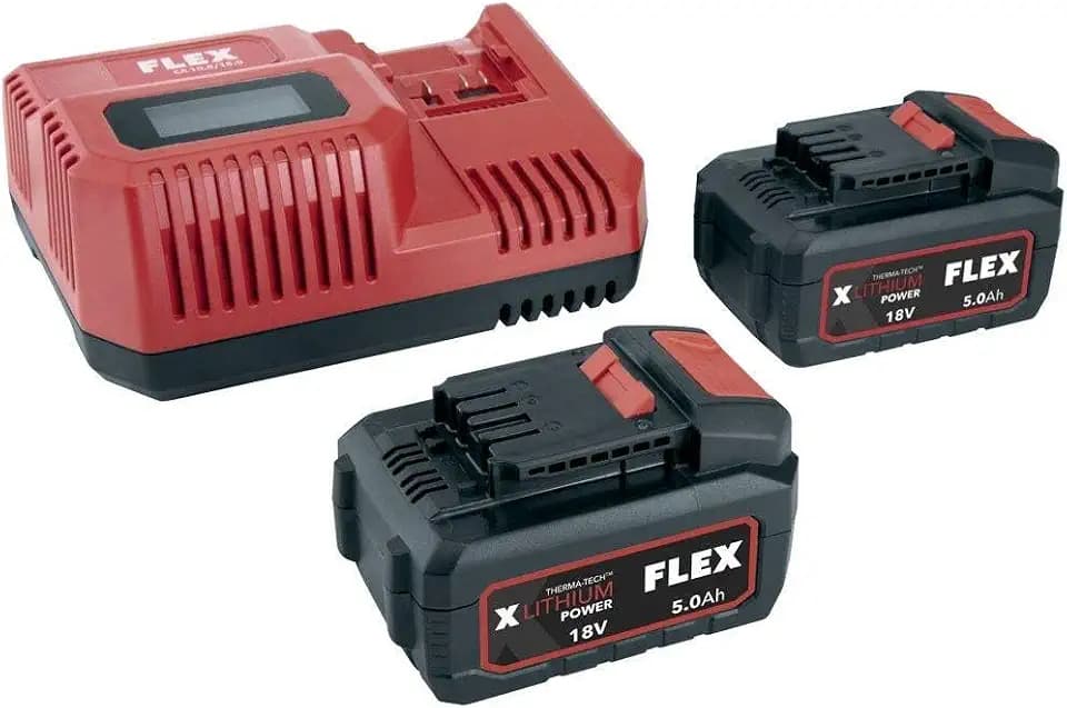 FLEX Akku-Set P-Set 55 R – 1 Schnellladegerät 12/18 V + 2 Akkupacks 18/5.0 (Gewicht 3,10 kg, für zahlreiche Flex-Artikel) 532739