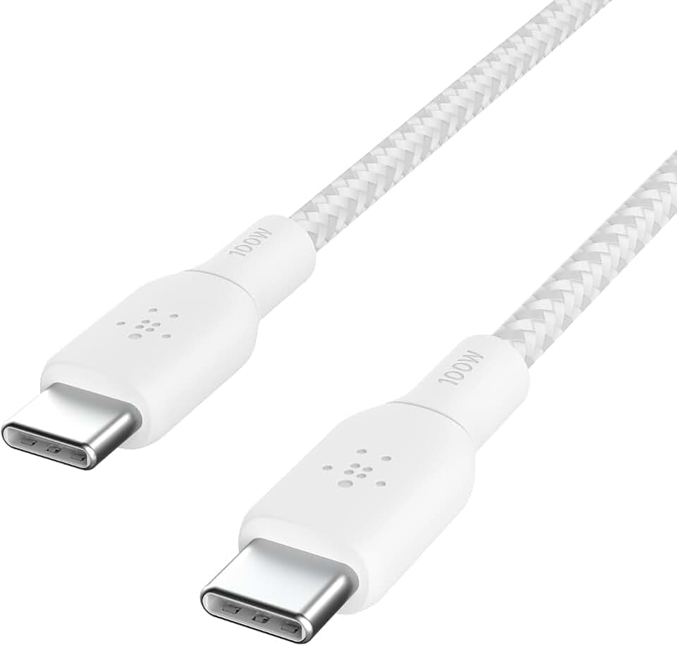Belkin USB C to USB C 100W Braided Cable 6.6ft Fast iPhone Charger Cord