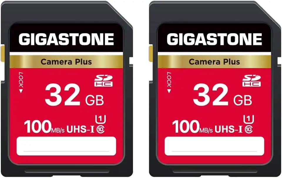 GIGASTONE 32GB SD Card 2-Pack, Camera Plus, UHS-I U1 Class 10 SDHC Memory Card Full HD Video for Digital Camera Speed up to 100MB/s, with 2 mini Cases