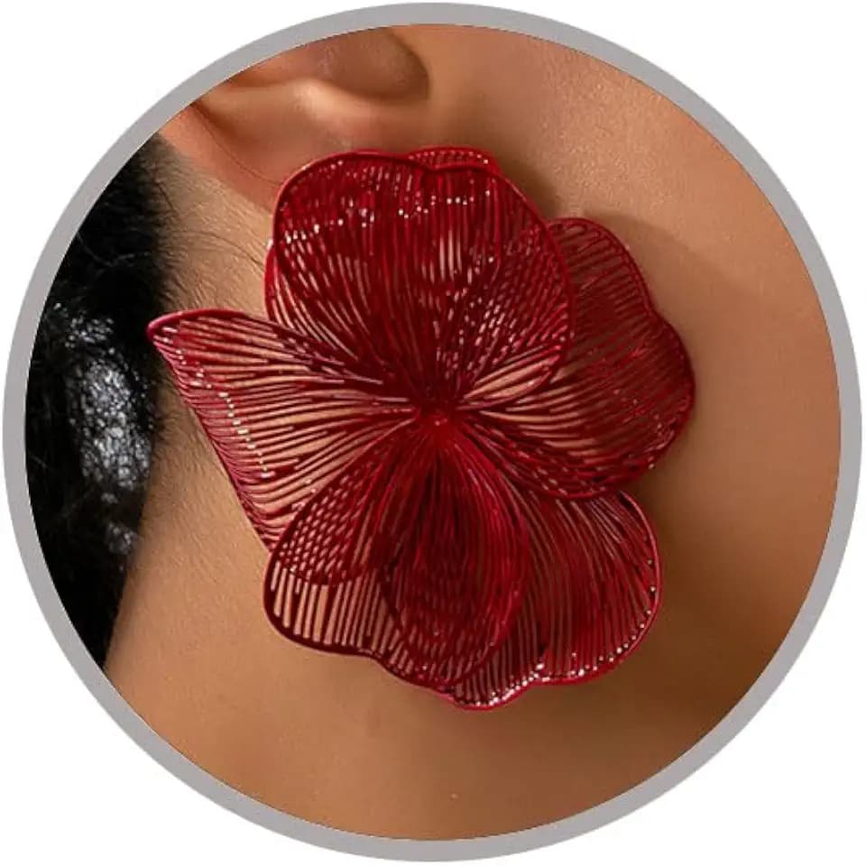 Gold Flower Earrings for Women Big Statement Earrings for Women Silver Black Red Hot Pink White Large Floral Earring Chunky Flower Jewelry Unique Spring Earring Vacation Beach Summer Accessories