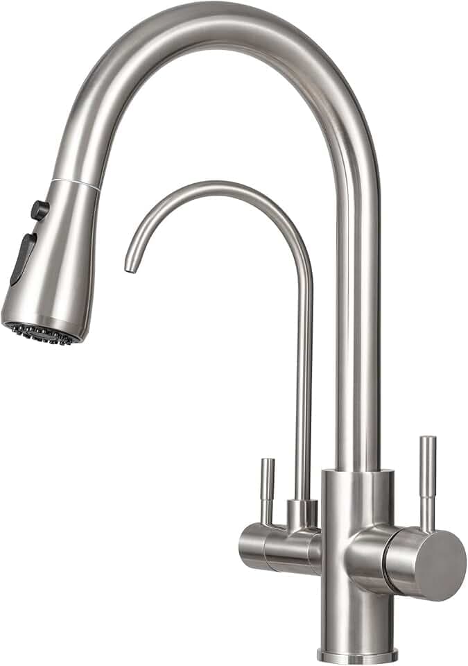 3 Wege Wasserhahn Edelstahl, 360° Drehbar mit Wasserfilter