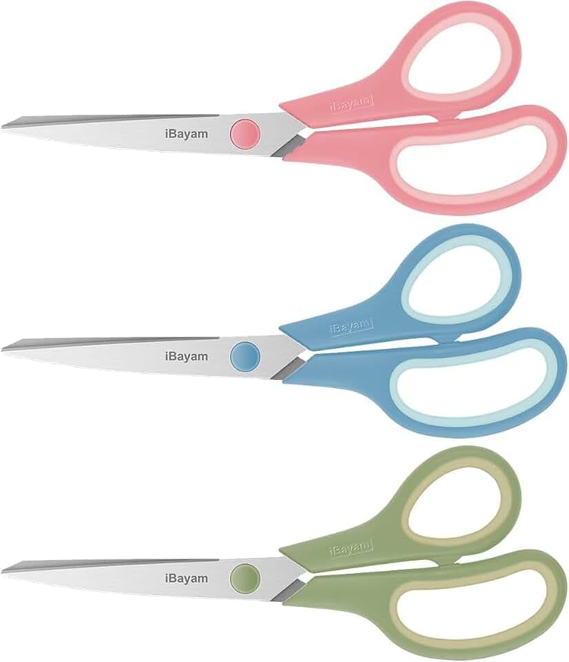 iBayam 8.5" Pastel Scissors All Purpose Heavy Duty 3Pack, 2.5mm Sharp Blade