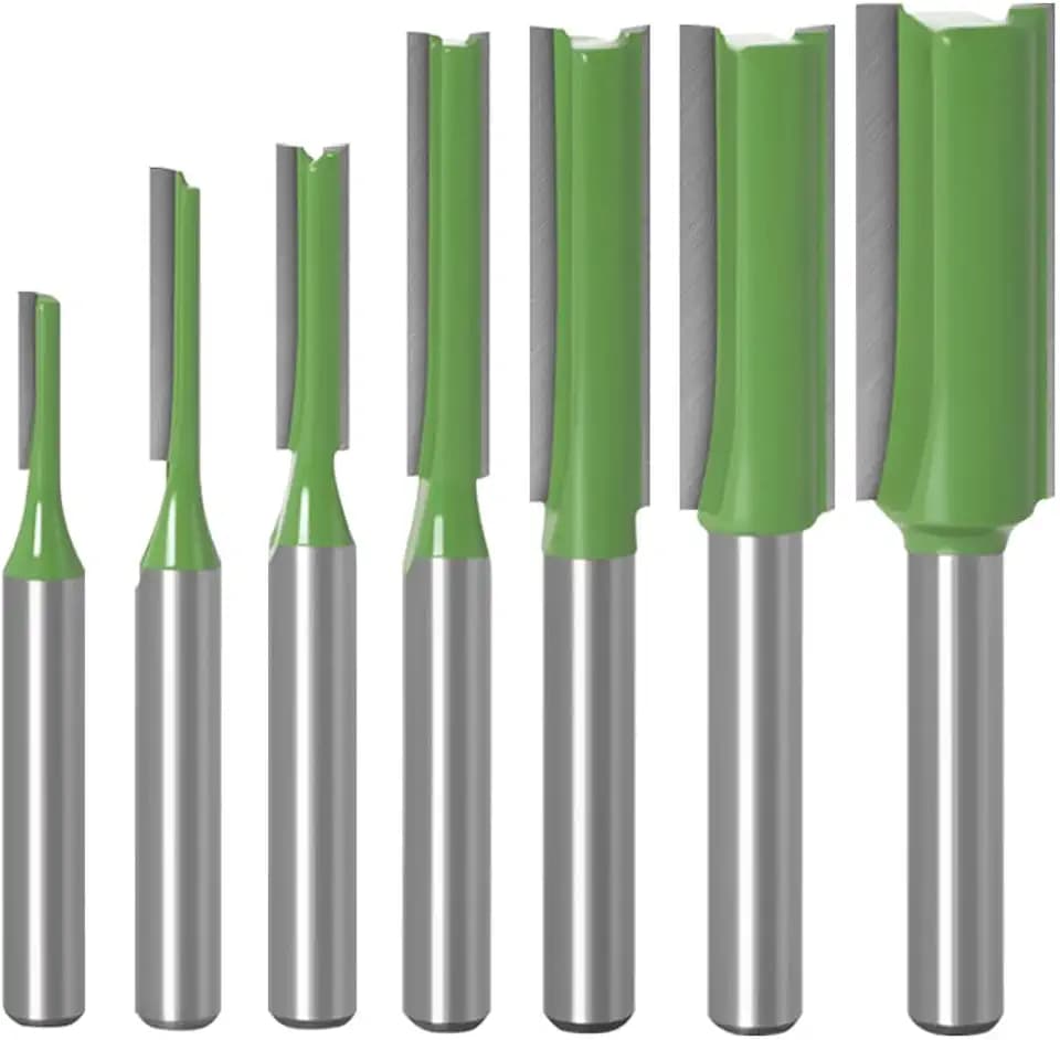 7pcs Grün 6mm Shank Gerade Schnitt Router Bit Set Carbid Spitze Doppel & Single Flöte Dado 3/4/5/6/8/10/12mm Schneiddurchmesser Trimmenschneider