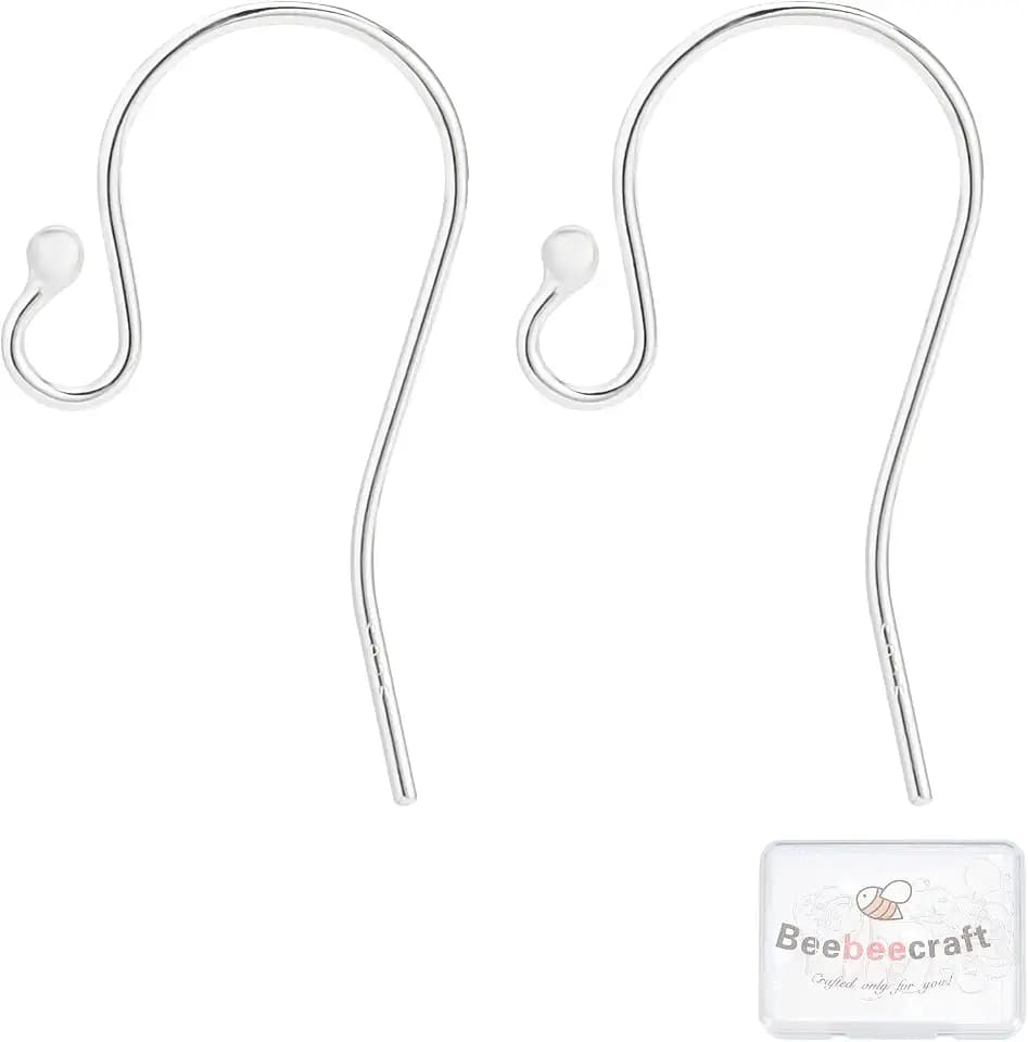 Beebeecraft 10 Paar 925 Sterling Silber Ball Dot Fisch Ohrhaken Französische Kugel Ende Ohrhaken Für Drop Dangle Ohrring Zubehör DIY Schmuckherstellung (21 Gauge)