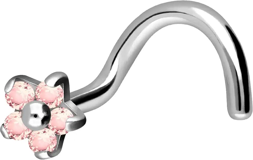 PIERCINGLINE Nasenpiercing | TITAN | BLUME mit 5 KRISTALLEN | Piercing Nase Stecker Spirale | Farbauswahl