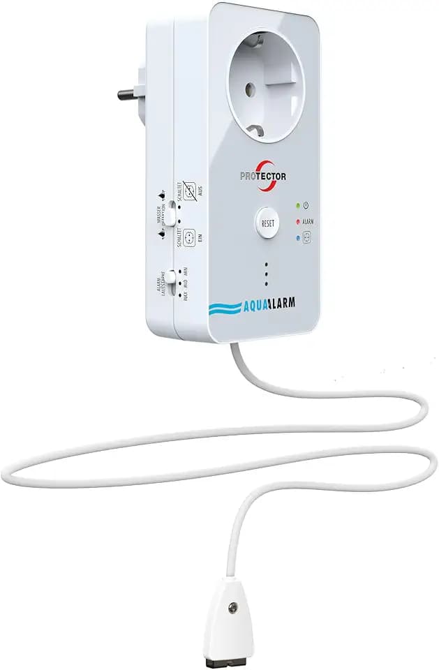 Protector WA-5.1 Wassermelder, 2-fache Sicherheit: Alarmiert, Schaltet angeschlossenes Gerät wahlweise EIN oder Aus, Pumpensteuerung, Waschmaschine Wasseralarm Aqua-Stop, 2 Meter Sensorkabel
