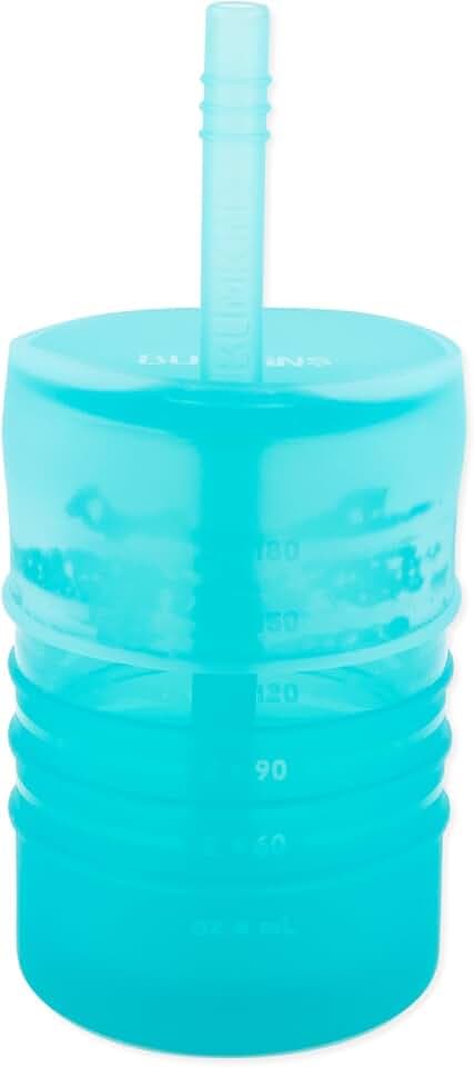 Bumkins Baby and Toddler Cups, Sippy Cup with Straw, Spill Proof, Transition Cup for Babies Ages 1 Year, Safely Sip from Lid, Straw or Cup, First Year Supplies, Platinum Silicone, Holds 7oz, Blue