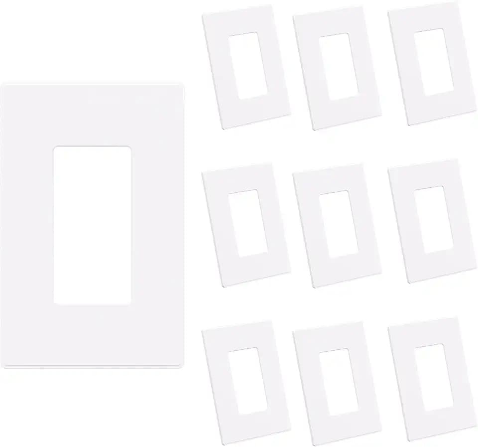 AIDA 1-Gang Midsize Screwless Light Switch Cover Plate, Decorative Outlet Covers - Matte White, 10-Pack Screwless Unbreakable Polycarbonate Wall Plates for Decorator Device, UL Listed
