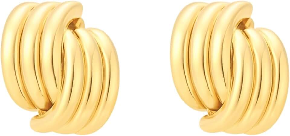 Chunky Earrings for Women - 18K Gold Plated Statement Dome Stud Earrings - Waterproof - Tarnish Resistant - Hypoallergenic - Trendy Jewelry