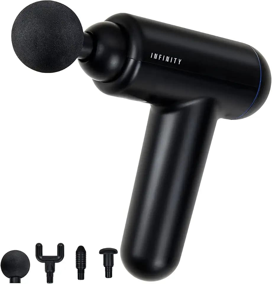 MELISSA Infinity 16770047 Massage Pistole Massagegerät Massagepistole Gun wiederaufladbar 4 Aufsätze, Schwarz