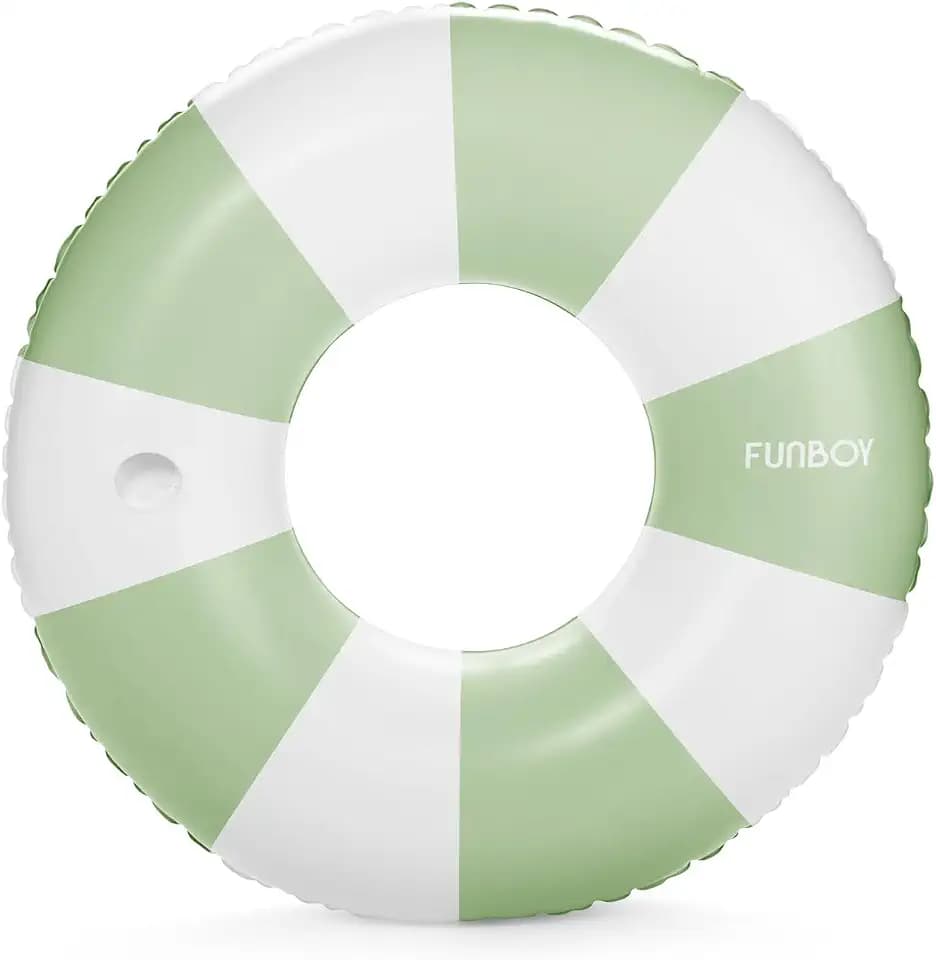 FUNBOY Giant 46" Vintage Green Stripe Pool Tube Float with Cup Holder