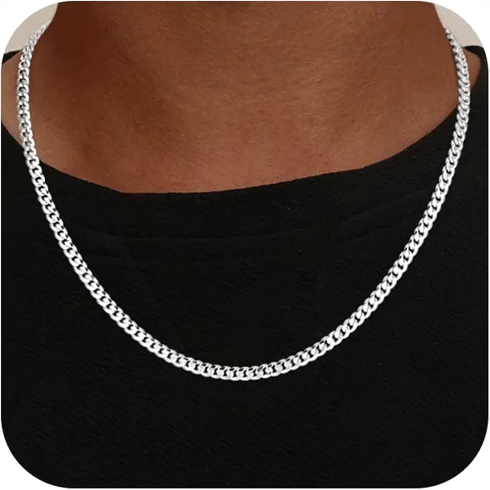 HIMSTORY Silver Chain for Men 5mm Sterling Silver Cuban Link Chain
